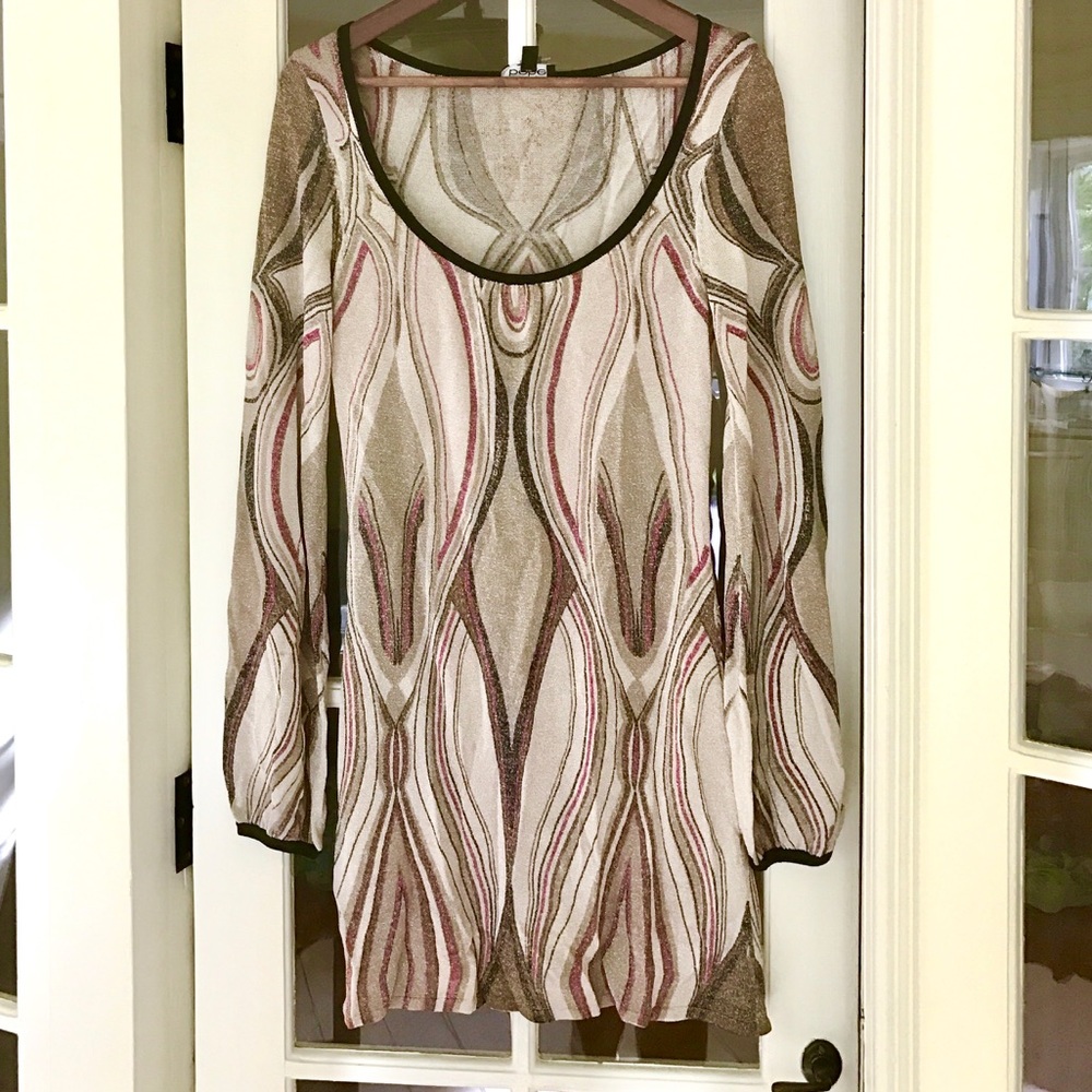 Bebe low neck long sleeve knit sparkle mini dress